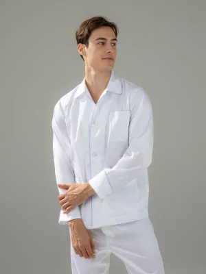 120s Cotton Twill White with Blue Piping Pajamas