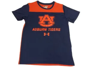 Auburn Tigers Under Armour Heatgear BOYS Navy & Orange SS Crew Neck T-Shirt (M)