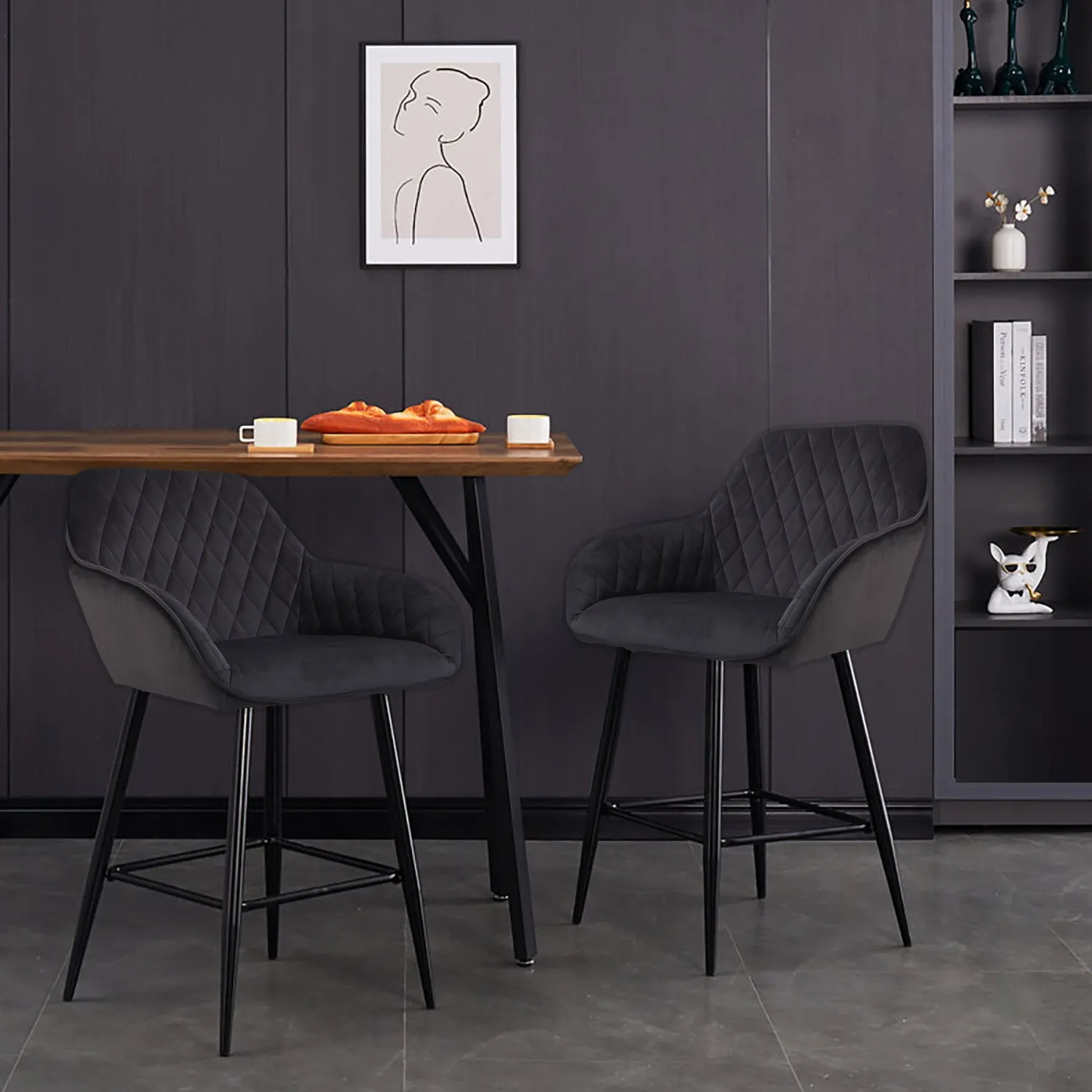 Black Crushed Velvet Bar Stools