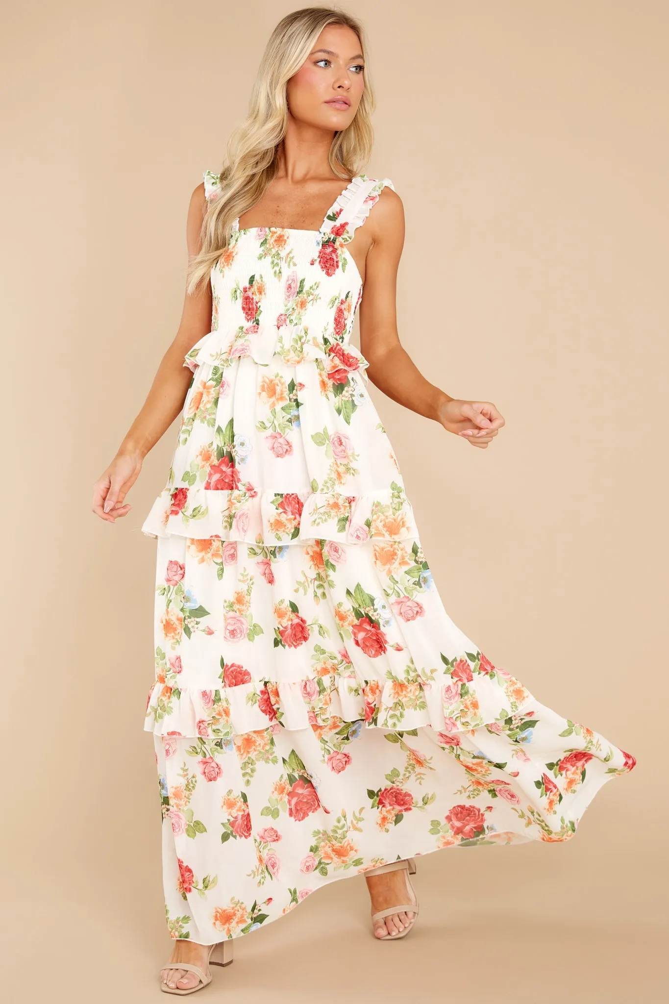 Blossoms Of Passion White Floral Print Maxi Dress