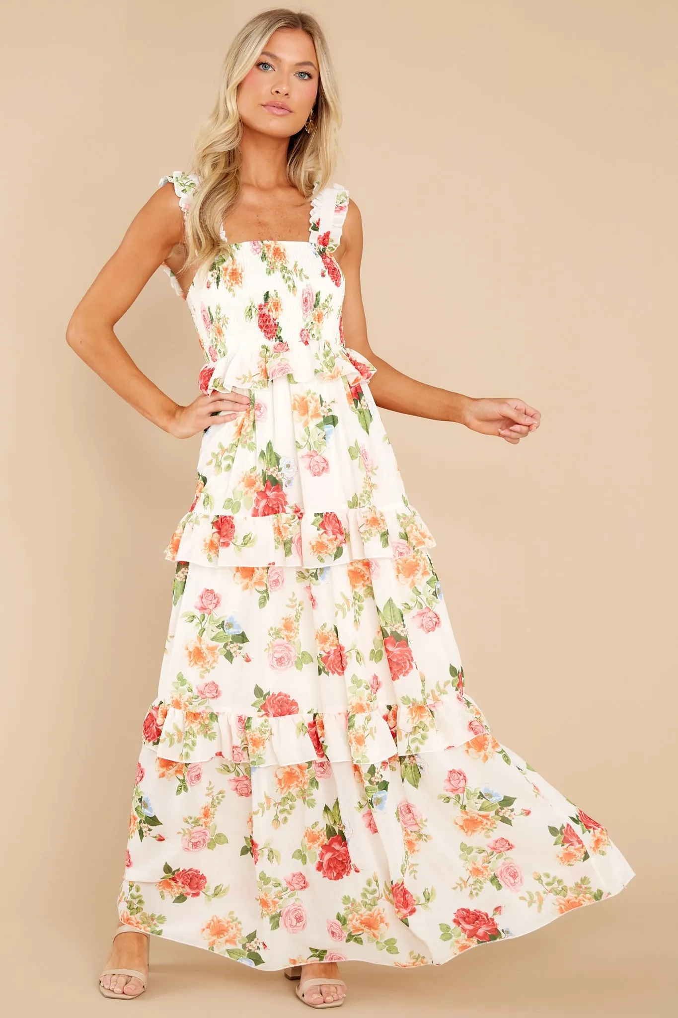 Blossoms Of Passion White Floral Print Maxi Dress