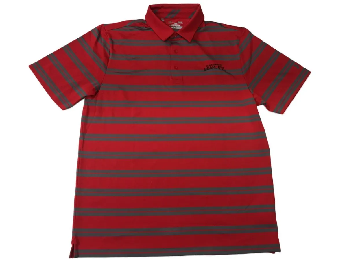 Cincinnati Bearcats Under Armour Heatgear Red Gray Stripe Golf Polo T-Shirt (L)