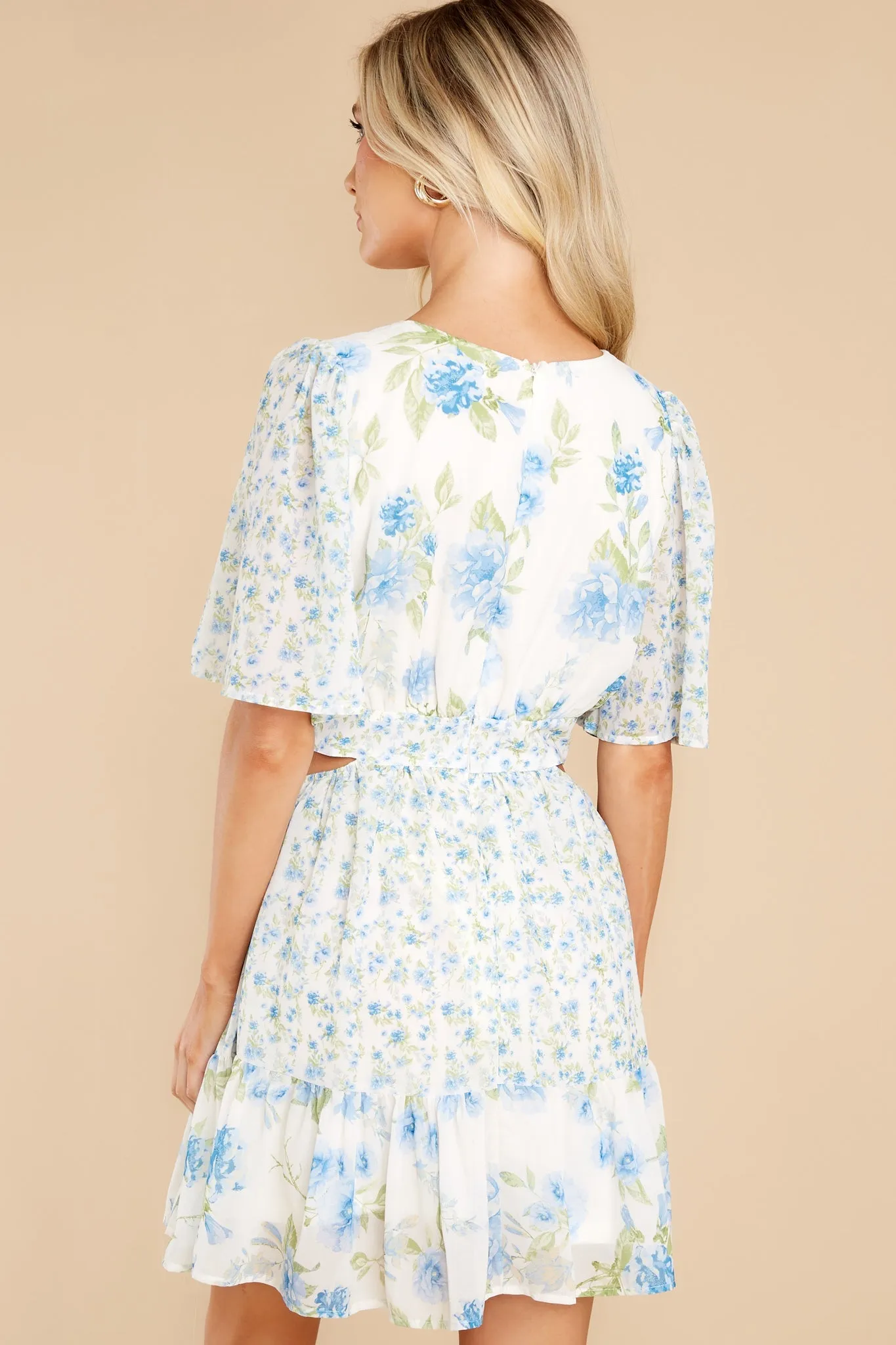 Delicate Hearts Blue Floral Print Dress