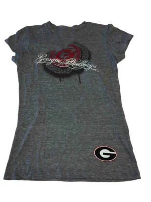 Georgia Bulldogs 5th & Ocean WOMENS Gray Glitter Logo SS Crew Neck T-Shirt (S)