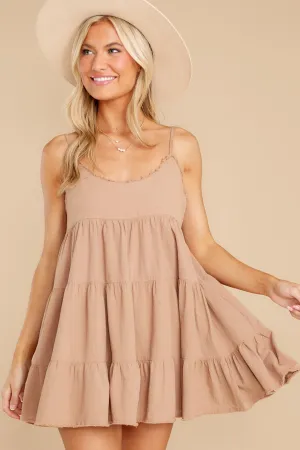 Just Stepping Out Taupe Cotton Dress