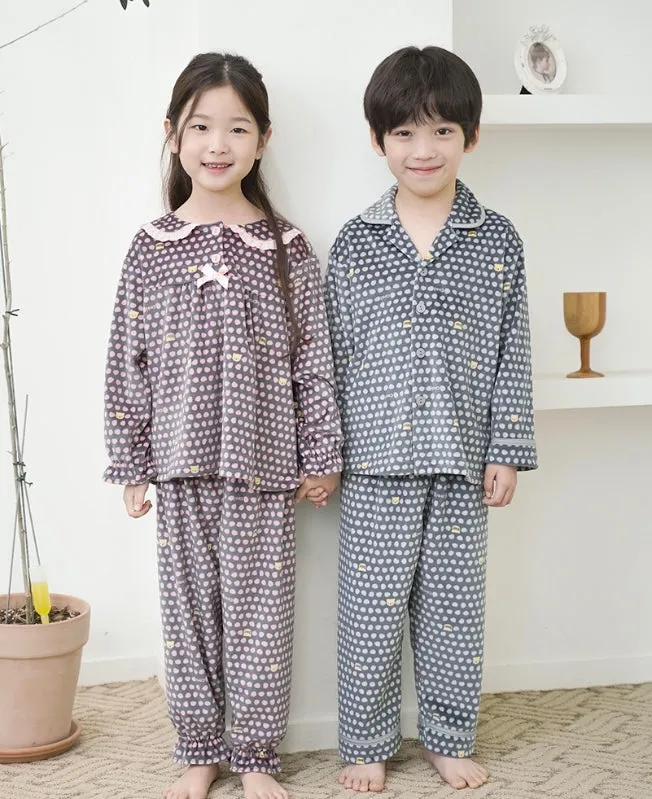 Korean Kids Fleece Pajamas Set-Bear Dot