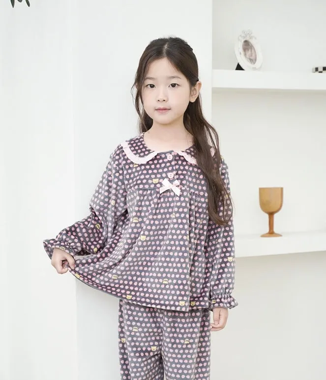 Korean Kids Fleece Pajamas Set-Bear Dot