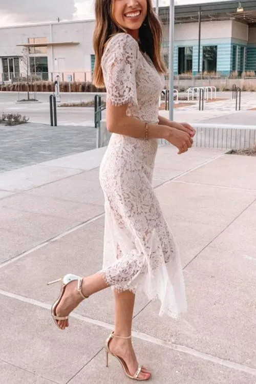 Lace Short Sleeve Mermaid Dress