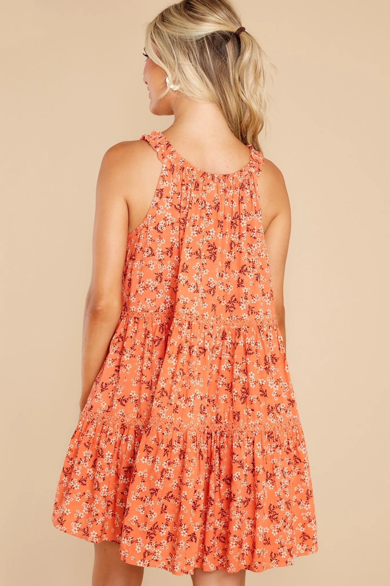 Love Swept Coral Floral Print Dress