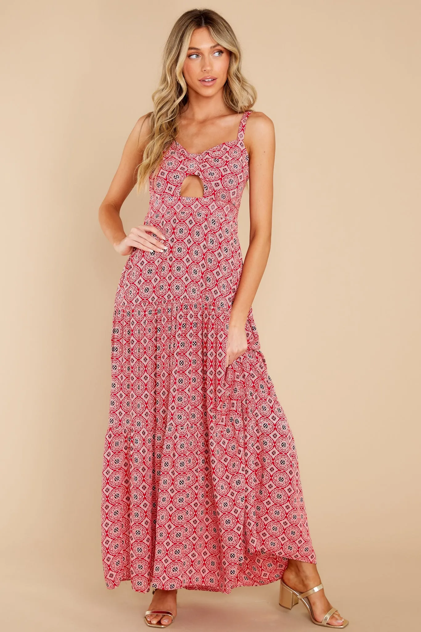 Love Tripping Red Medallion Print Maxi Dress