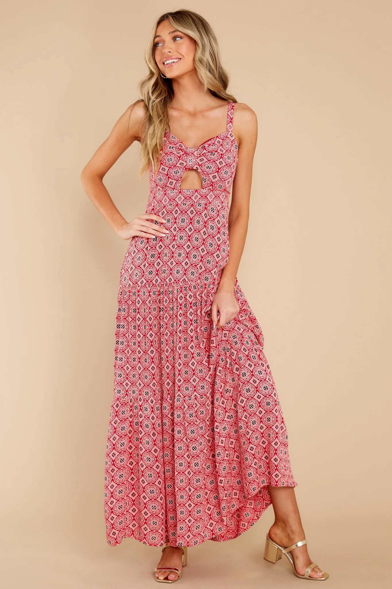 Love Tripping Red Medallion Print Maxi Dress