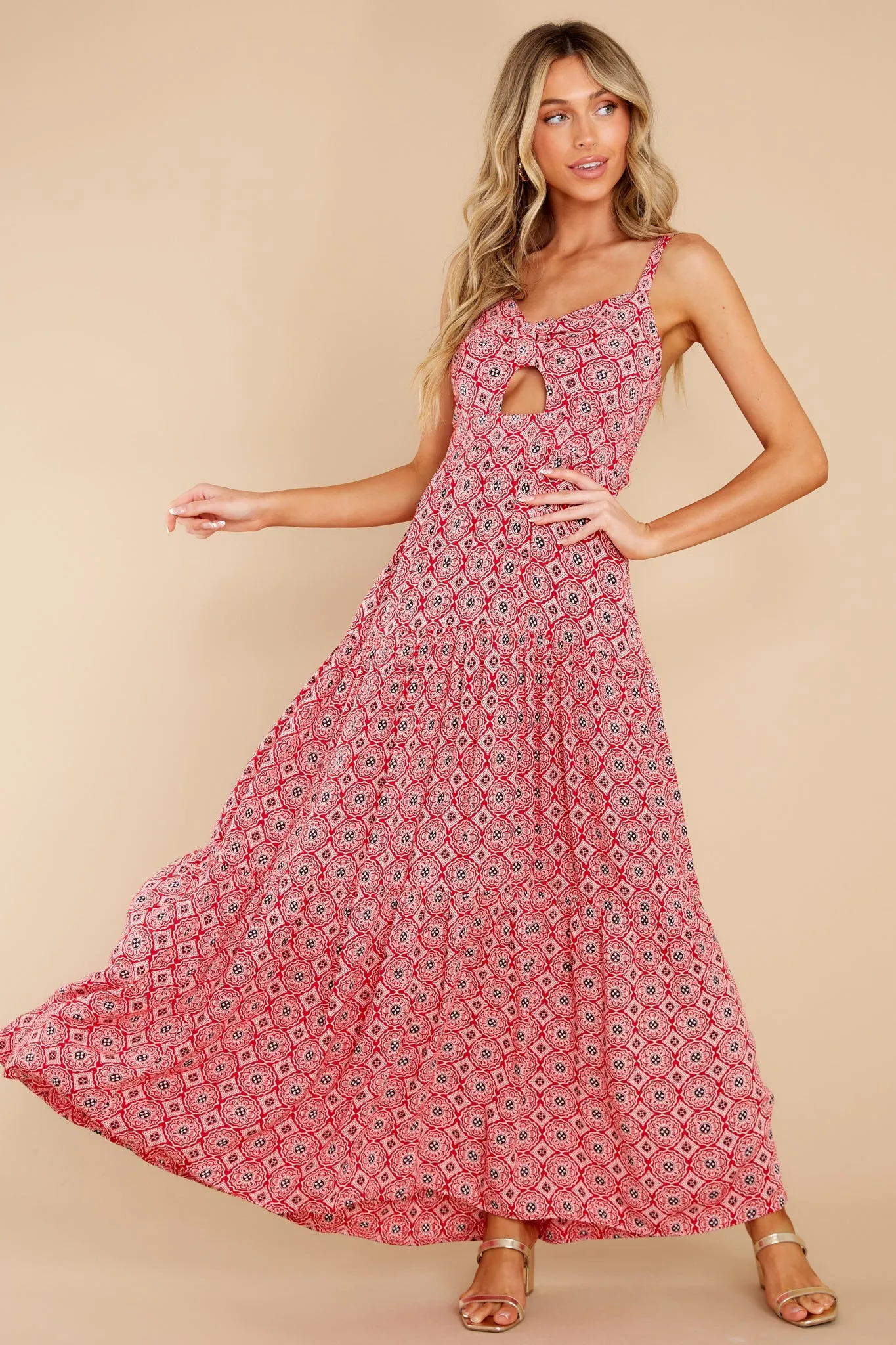 Love Tripping Red Medallion Print Maxi Dress