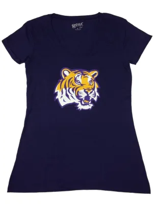 LSU Tigers GFS Coed WOMENS Purple Textured Logo SS V-Neck T-Shirt (M)