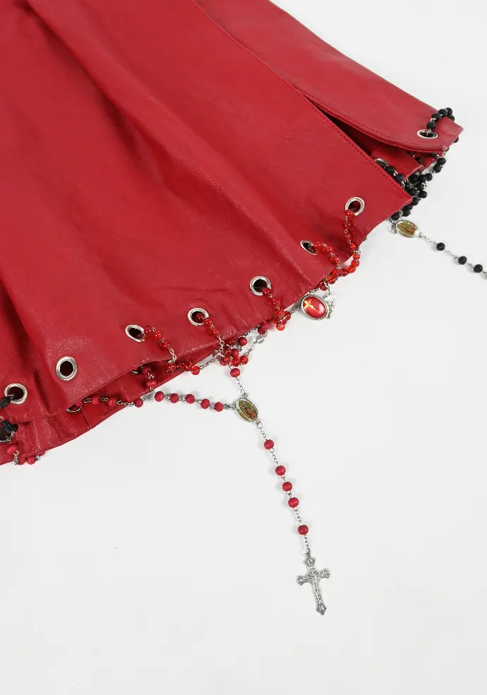 ME TO YOU red leather rosary skirt