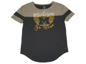 Michigan Wolverines Colosseum WOMENS Gray & Navy Stipe Logo SS T-Shirt (M)