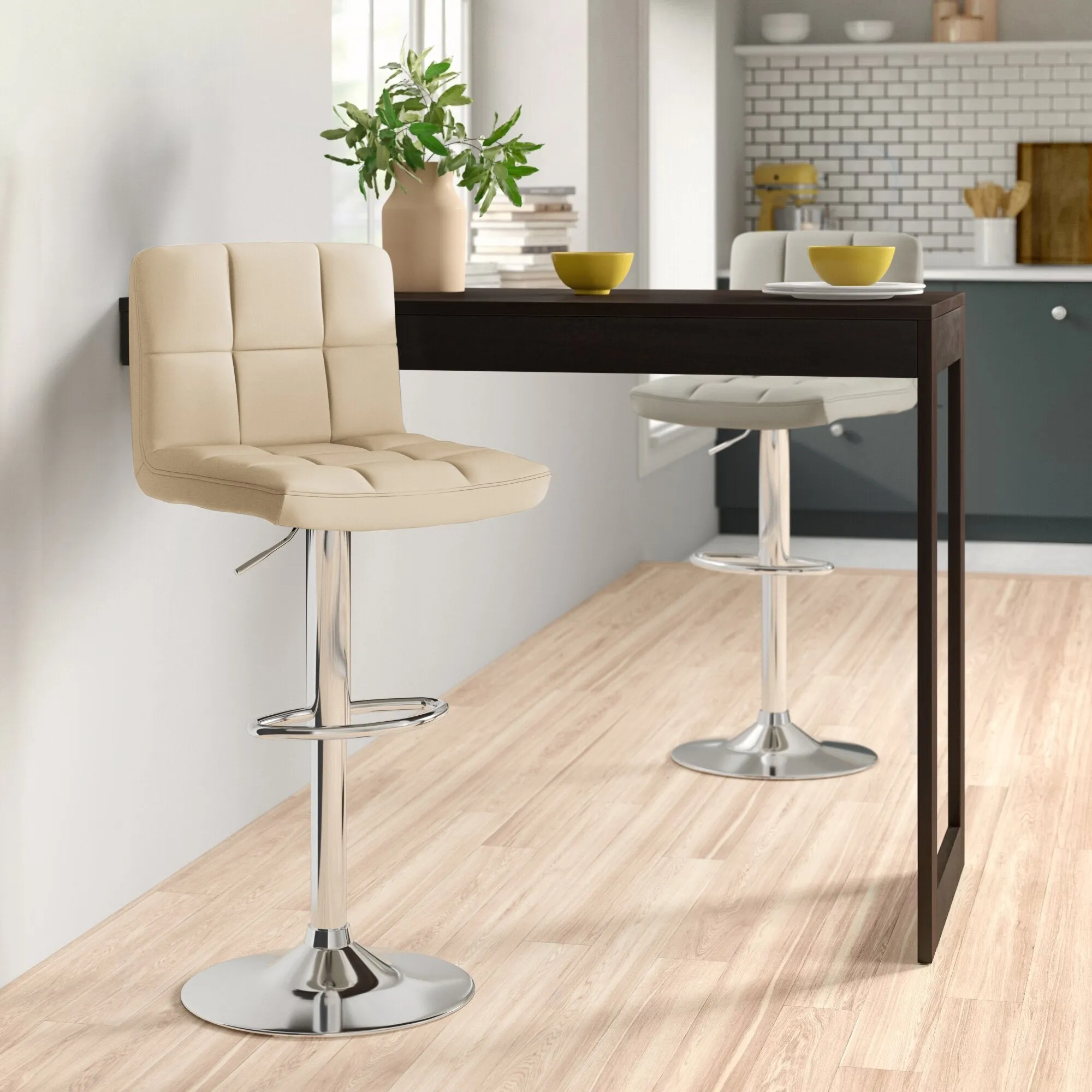 Neo Cream Faux Leather Bar Stool