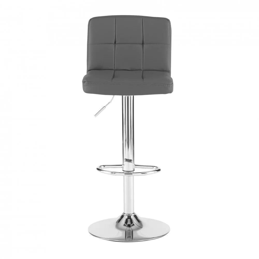 Neo Dark Grey Faux Leather Swivel Bar Stool with Polished Chrome Leg