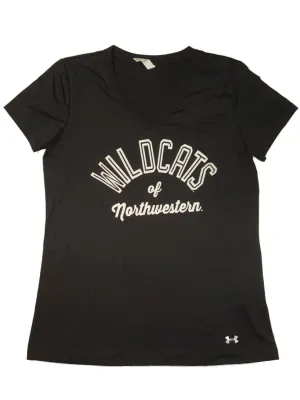 Northwestern Wildcats Under Armour Heatgear WOMEN Black V-Neck T-Shirt (M)