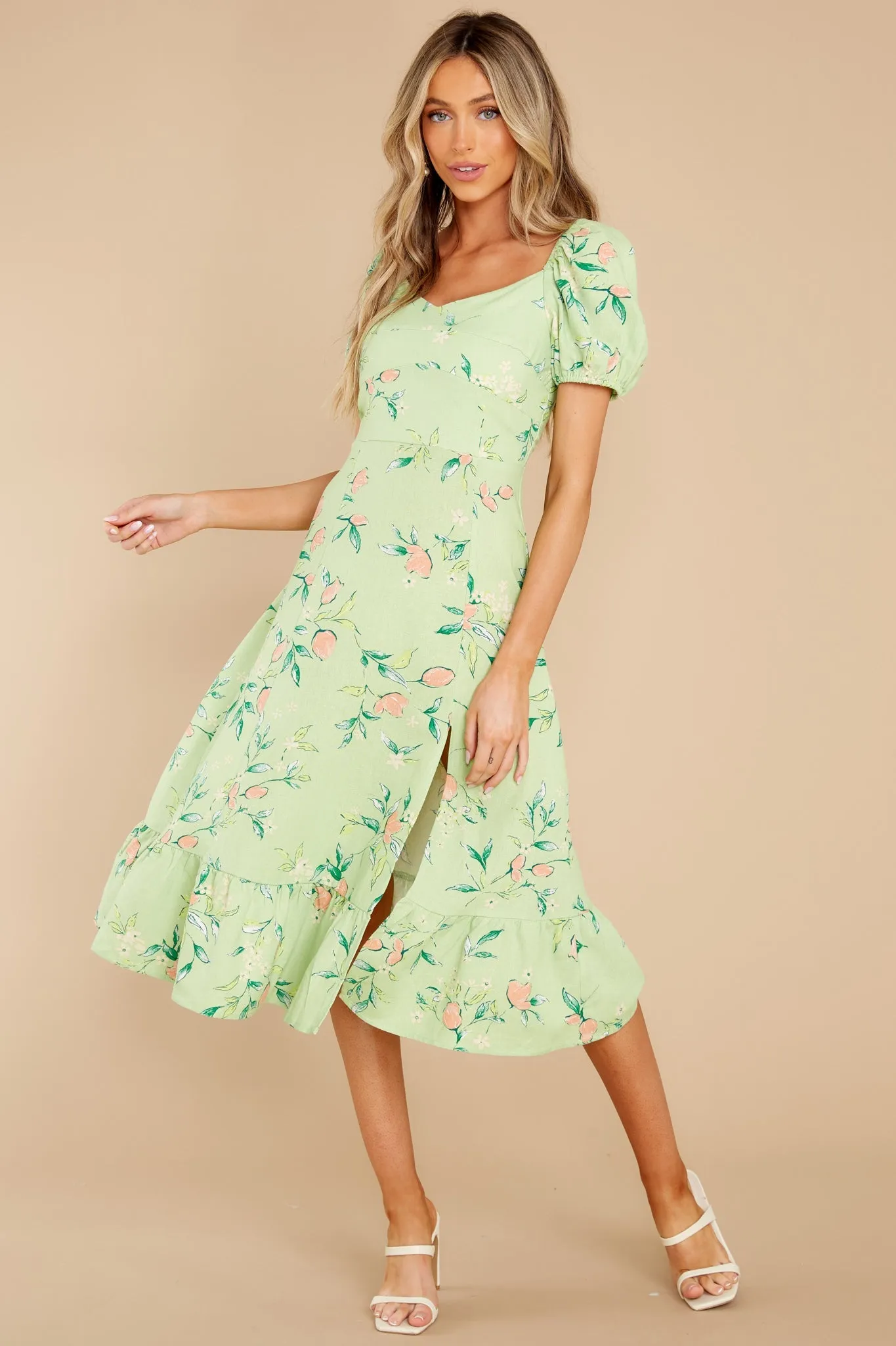 Oh So Fresh Pastel Green Floral Print Midi Dress