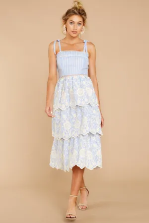 See It Go Light Blue Eyelet Midi Dress