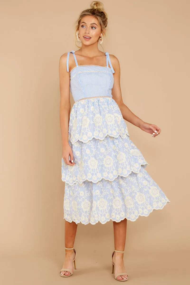 See It Go Light Blue Eyelet Midi Dress