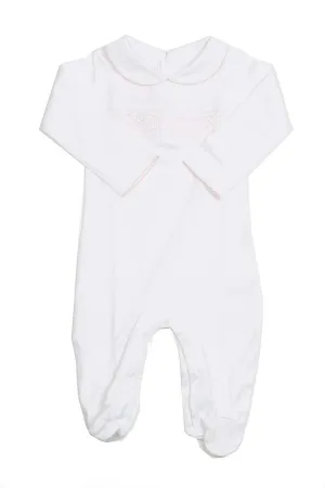 Smocked Cotton Pajama Pima Cotton White and Pink