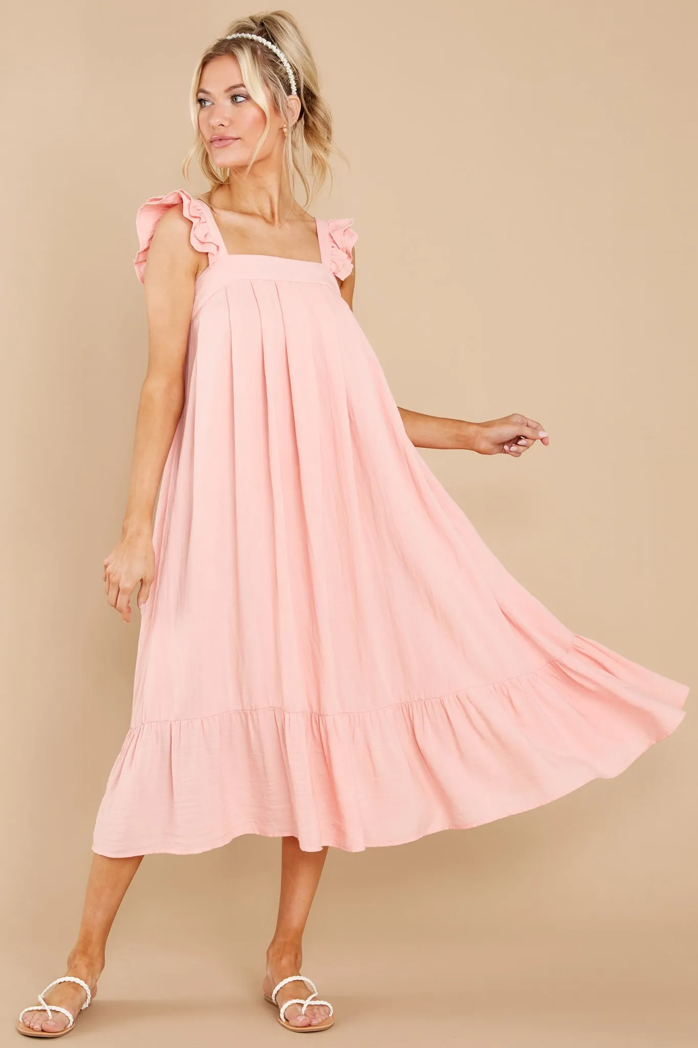 So You Hear Light Melon Midi Dress