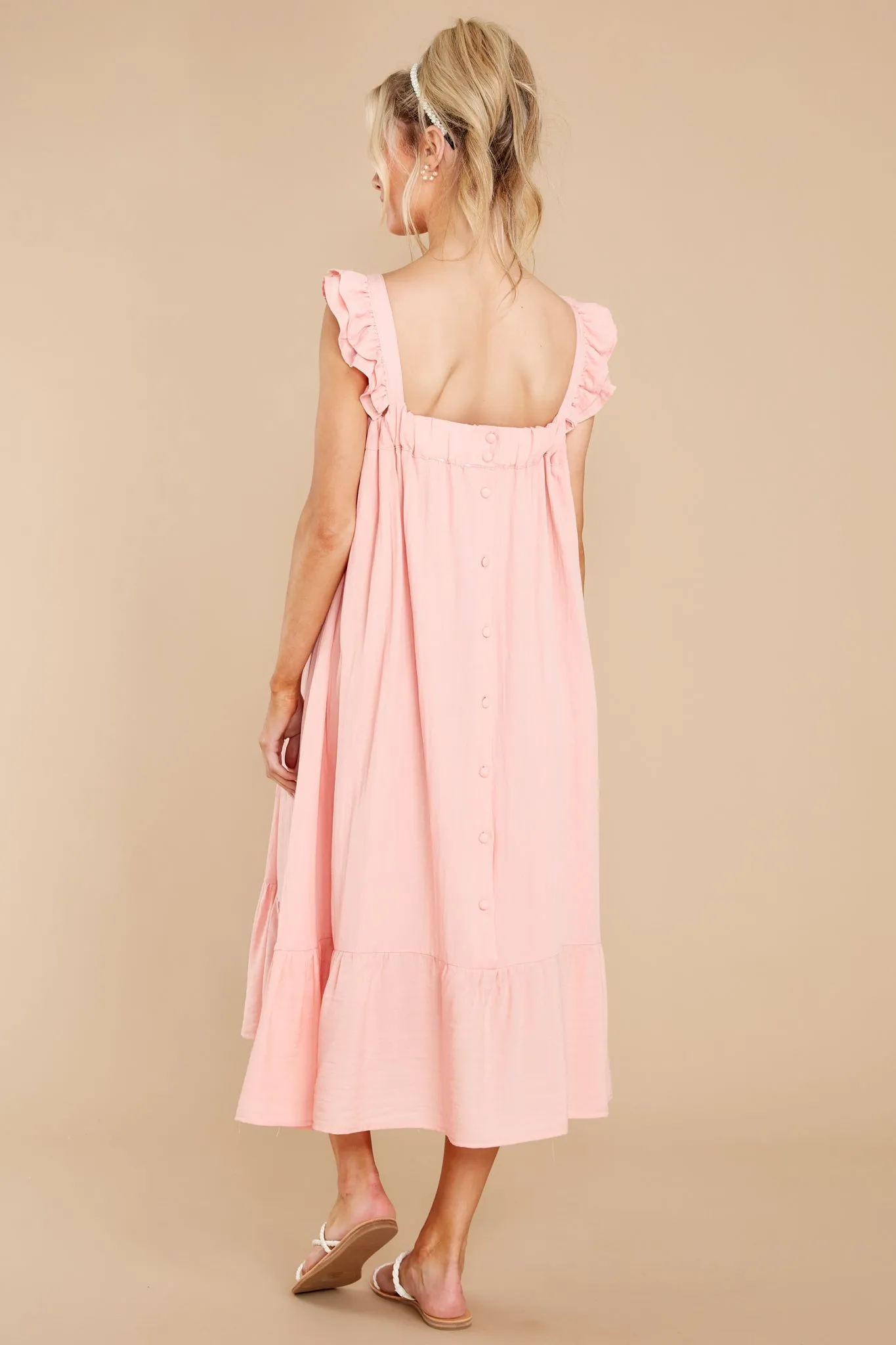 So You Hear Light Melon Midi Dress