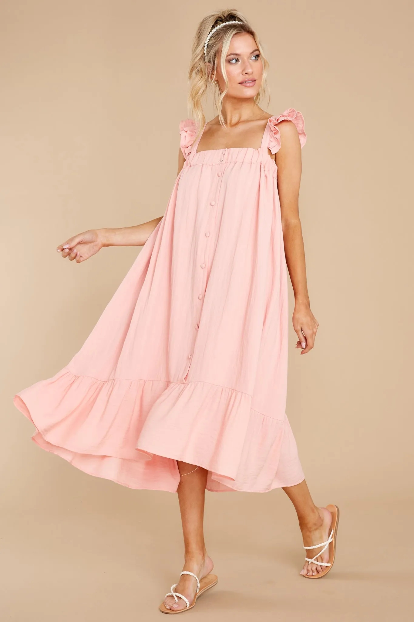 So You Hear Light Melon Midi Dress