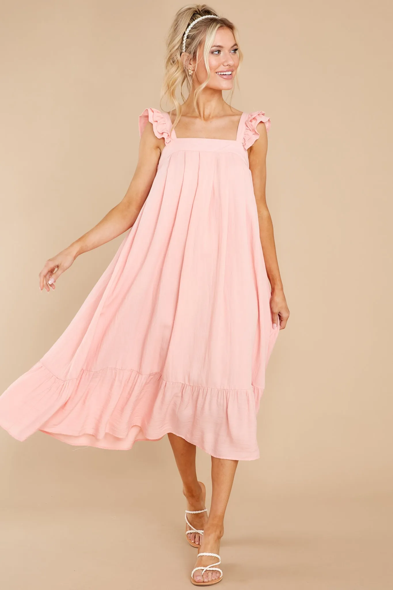 So You Hear Light Melon Midi Dress