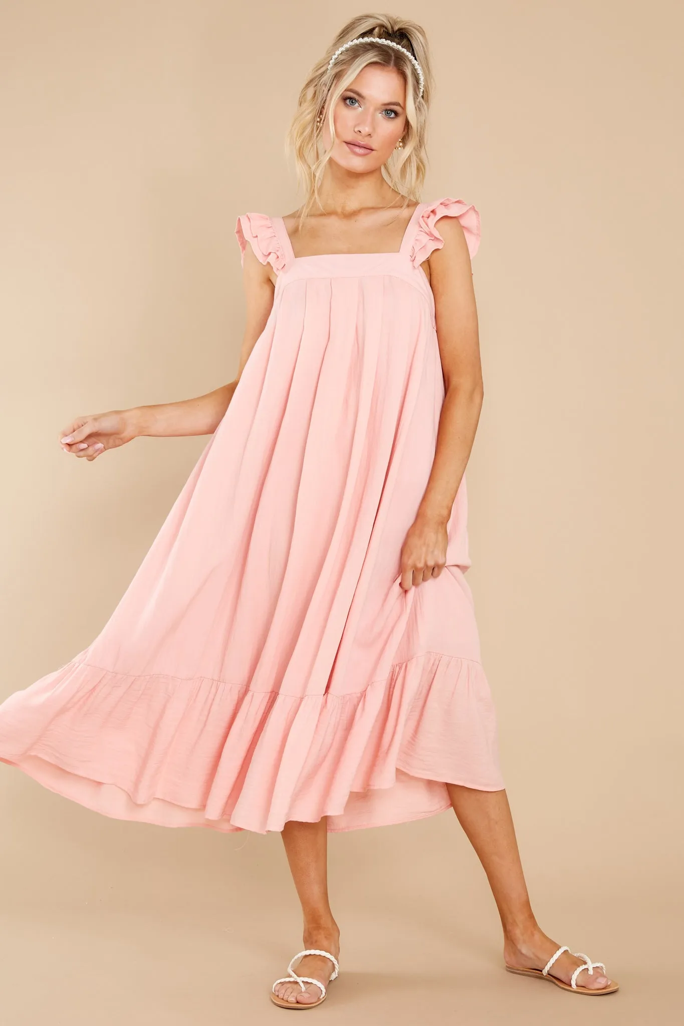 So You Hear Light Melon Midi Dress