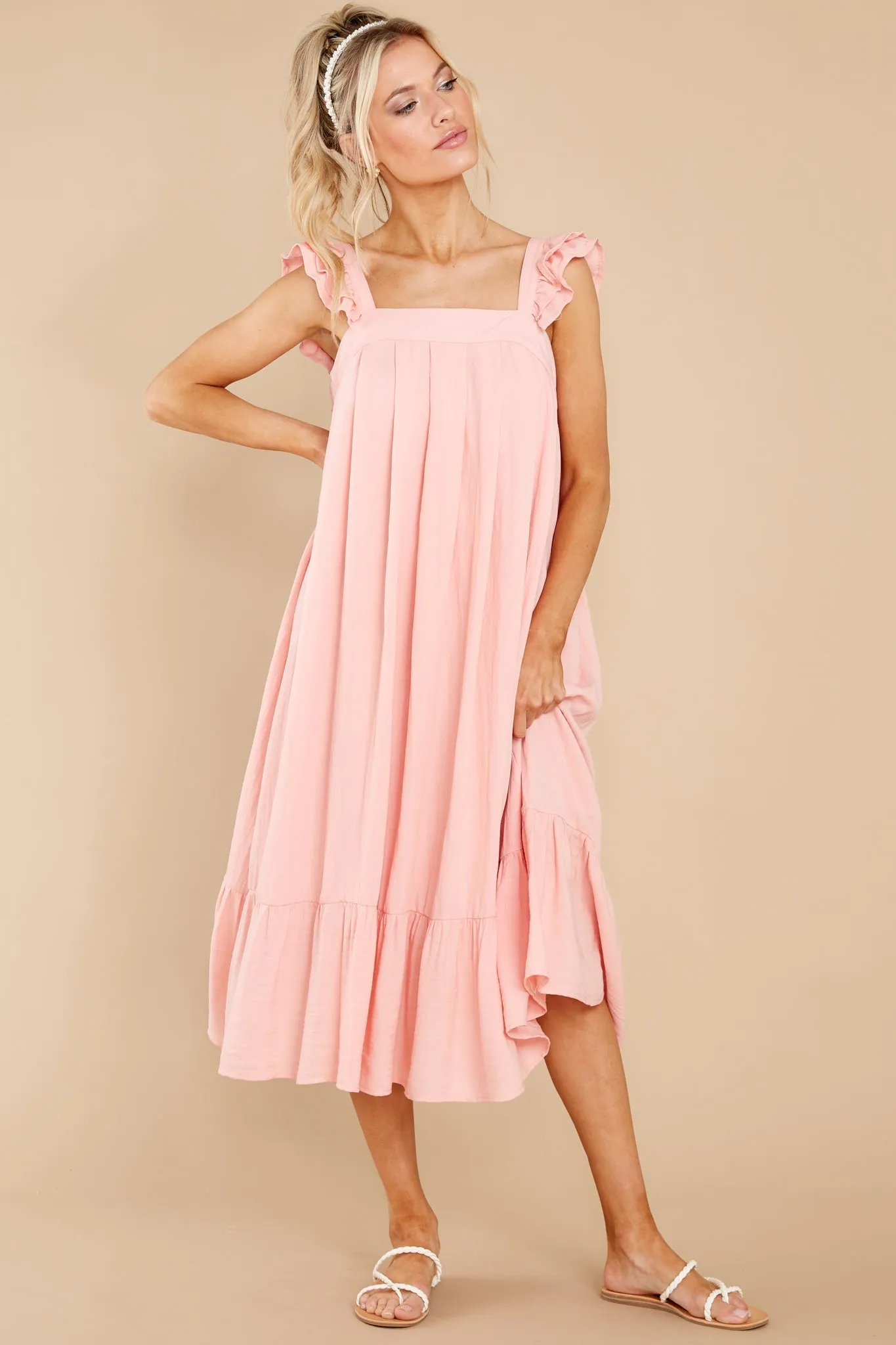 So You Hear Light Melon Midi Dress