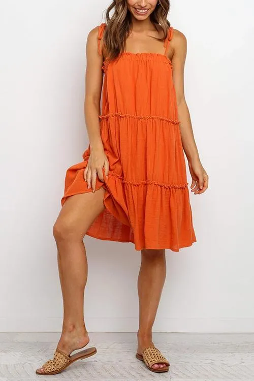 Solid Layer Ruffles Slip Mini Dress