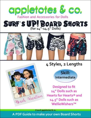 Surf's Up Board Shorts Sewing Pattern for 14.5 Inch Dolls