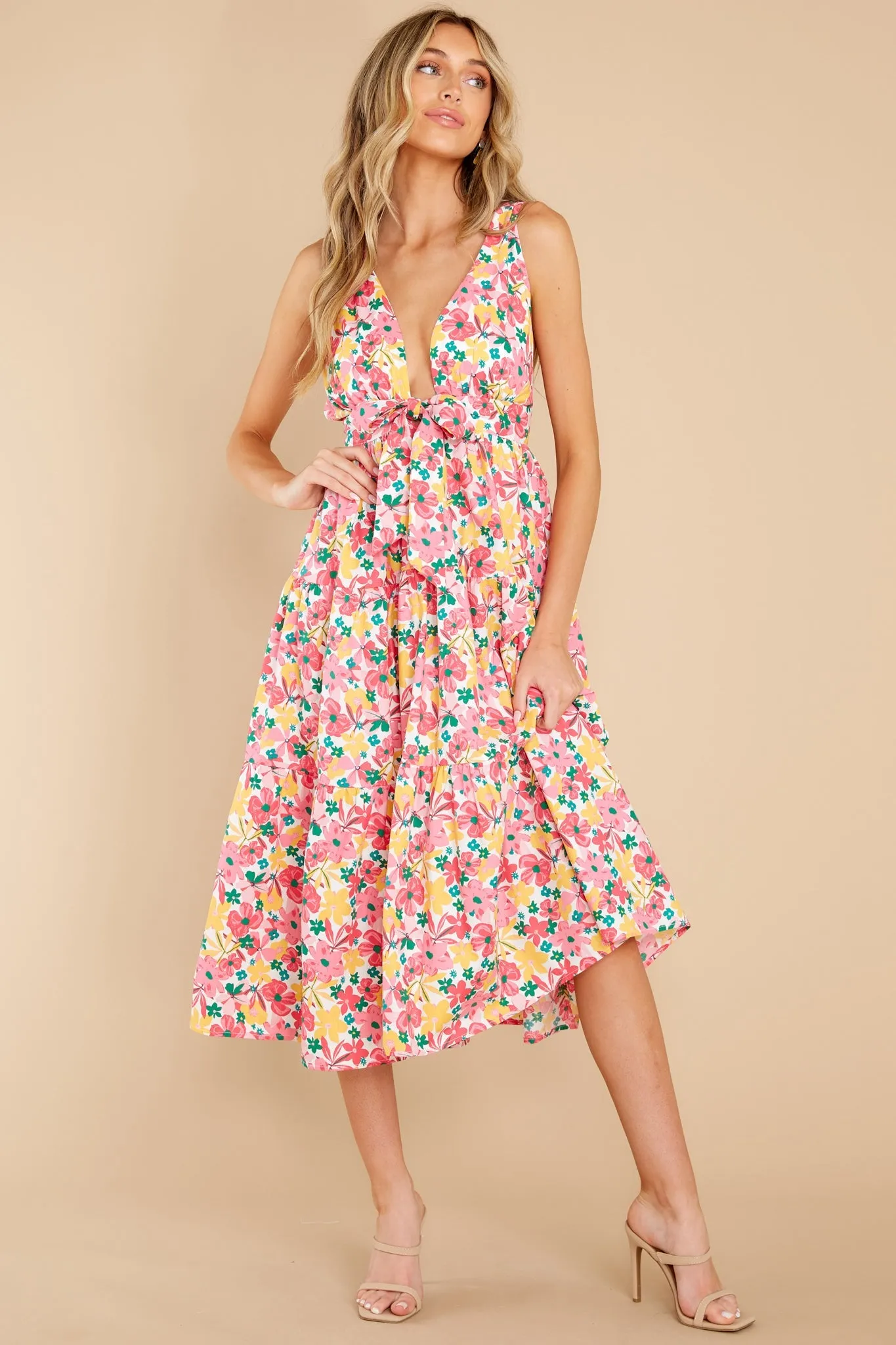 Sweetest Showers Pink Multi Floral Midi Dress